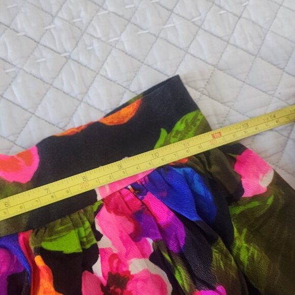 Vtg 70s Floral Maxi Skirt Black Pink Purple Orange Hawaiian Boho Hippie S - Picture 7 of 9